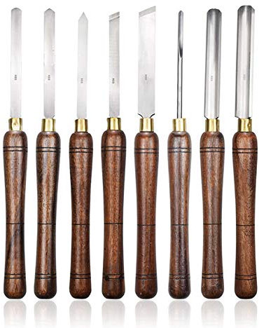 Holzbearbeitungsdrehmeißel Set, 8-teilig HSS Drechselwerkzeuge mit Walnuss Griff & Brass Ferrulen (Holz-Speicher-Fall)
