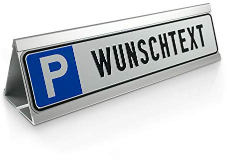Betriebsausstattung24 Parkplatzschild mit Wunschtext & Parkplatzbegrenzung | Aluminium, geprägt 52,0 x 11,0 cm Schild am Boden mit Halterung