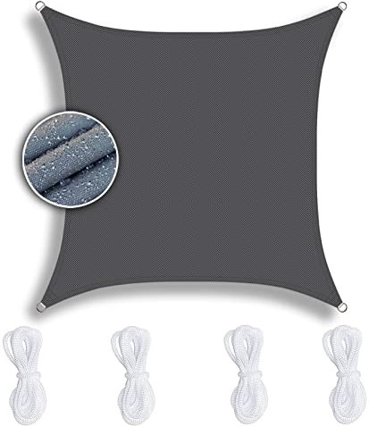 Tenda a Vela Traspirante 4X4M， Completa di Corda Hdpe Traspirante Balcone Cortile All'aperto Tenda da Sole per Esterno A Caduta -Grigio Scuro