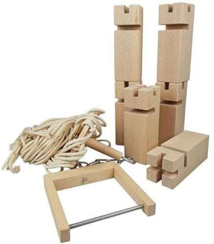 goki Fröbelturm - Stapelspiel aus Massivem Buchenholz für bis zu 16 Spielern für Kinder und Erwachsene inkl. Stoffbeutel Gruppenspiel Stapelspiel Teambuilding Holzklötze Kommunikation