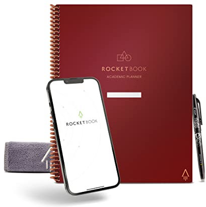 Rocketbook Agenda accademica intelligente riutilizzabile in formato A4, taccuino digitale per studenti e insegnanti, giornaliero, settimanale, mensile, per scuola universitaria, 13 tipi di pagine,