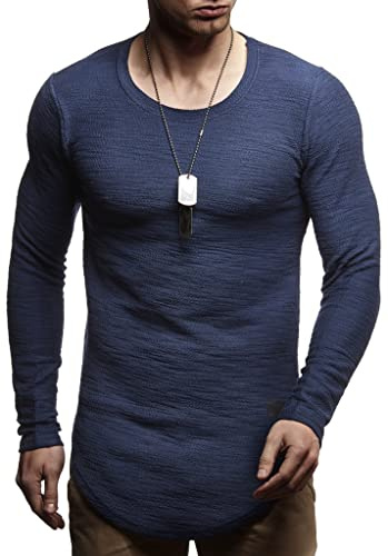 Leif Nelson herrtröja rund hals svart herr långärmad tunn tröja långärmad tröja crew neck pojkar huvtröja t-shirt långärmad oversize LN6298, Mörkblå, L