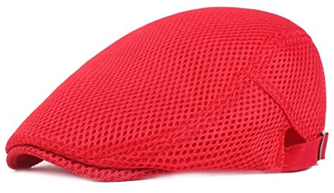 tcax Schiebermütze Herren Sommer Männer Frauen Casual Baskenmütze Einfarbig Schiebermütze Newsboy Stil Gatsby Hut Verstellbare Atmungsaktive Mesh Caps,Rot,54-60Cm