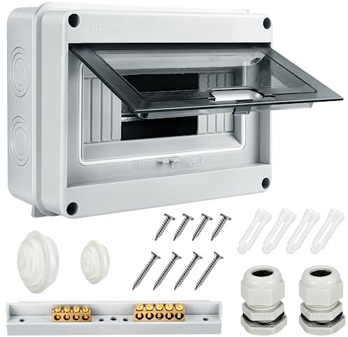 Miiepls Scatola Elettrica da Esterno IP65,Scatola dei Fusibili Impermeabile con Morsettiera,ABS Centralino 8 moduli Installazione in Giardino o in Altre Aree