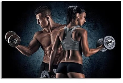 DaanaH Hantel Gewichtheber Männer und Frauen Wand Bilder Fitnessstudio Bodybuilding Inspirierende Leinwand Bild Fitness Sportplakate Fitnessraum Schlafzimmer Dekor（Kein Rahmen）