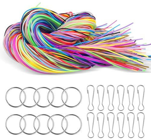 Tekenewbse 200 Stück Scooby Doo Fili1.8mm, 20 Colori Nastri Corde Plastica per DIY 1m, Scooby Doo, filo per Braccialetti, Scubidu Fili per DIY 1m con Gancio e Anello, Anello di Ferro Chiusura Aragosta