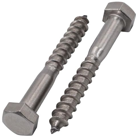 SKIR'CO (4 pièces) Vis à bois à tête hexagonale en acier inoxydable M8 x 60 mm, vis d'entraîneur DIN 571, vis hexagonale, tire-fond