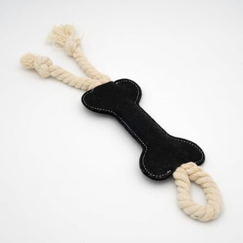 HAPPY JACKY Stoffspielzeug für Hunde in Knochenform mit Seil | Farbe schwarz | Ideal für Kau- und Wurfspiele | Perfekt für kleine bis große Hunde