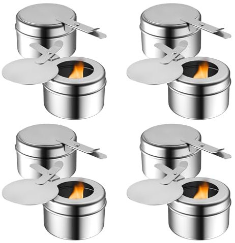 Fasmov 8 Stück Chafing Fuel Holder, Stainless Steel Fuel Holders with Safety Cover, Fuel Holder Canned Heat Holder for Chafing Dish, Canned Heat Fuel Box for Buffet Barbecue Party Chafing Dish Buffet