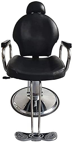 Salon-Liegestuhl aus Leder und Metall für Herren mit Kopfstütze, hydraulischer Hebevorrichtung, schwarz, amerikanischer Massage-Friseurstuhl mit Kissen