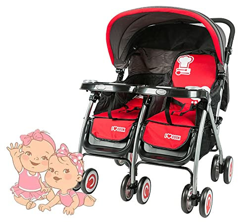 Doppel-Kinderwagen, Baby-Kinderwagen, Faltbarer Kinderwagen, Sommer-Doppel-Kinderwagen, Leichter Reise-Kinderwagen, Side-by-Side-Doppel-Kinderwagen, kompakt zusammenklappbar mit Tablett