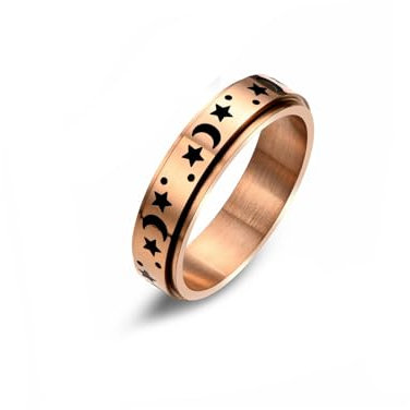 KnSam Eheringe Paare, 5.8MM Anxiety Spinner Ring Retro Stern Mond Partnerring Hochzeit Ringe, Edelstahl Ring Rose Gold, Gr.62 (19.7)
