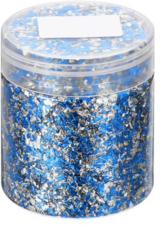 QUARKZMAN Blattgold Flocken für Harz, 3g Glitzer Basteln Metallfolienflocken, Vergoldungsflocken für Basteln DIY Nägel Schmuck Selber Machen Malen Kerzen Schmuckherstellung, Blau Silber