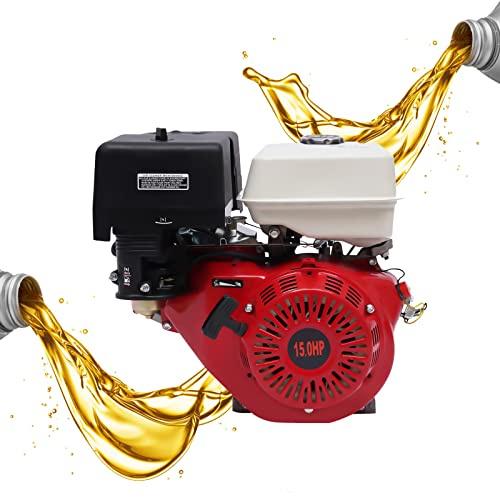 4 Stroke Petrol Engine 420CC 15 HP Gasoline Petrol Engine Recoil Start Motor Engine Portable Manual Recoil Start Petrol OHV Motor Air-Cooled for Industrial and Agricultural Work, Red