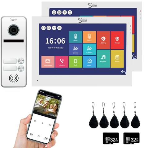 TUYA Wired Video Intercom System 2-Family Doorbell, 7 Inches Touch Monitor Wireless WiFi Video Door Phone Kit, Support Monitoring, Unlock, Dual Way Intercom (White)