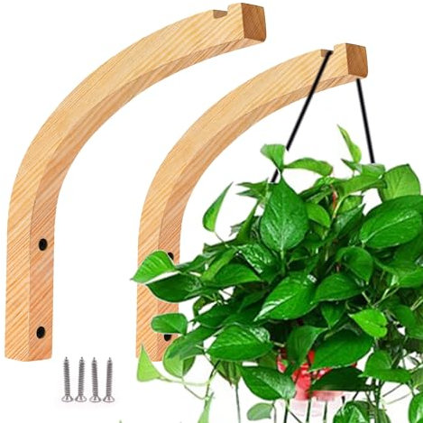 LIKEUDO Set of 2 Wooden Wall Brackets for Plants, Lanterns and Hanging Baskets - Stylish Wooden Wall Hooks for a Cosy Atmosphere (Arch)