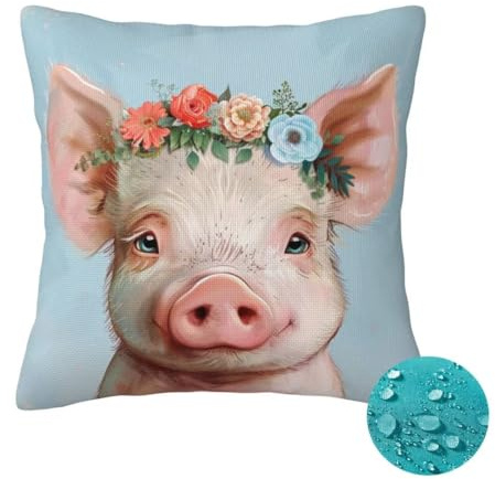 Outdoor Kissen Wetterfest 2 Stück Niedlich Kissenbezug 45x45cm, Sommer Gartenkissen Deko Outdoor Sitzkissen Wetterfest, Kissenbezüge Schwein Outdoorkissen für Balkon Terrasse Patio Garten Deko -OZ142