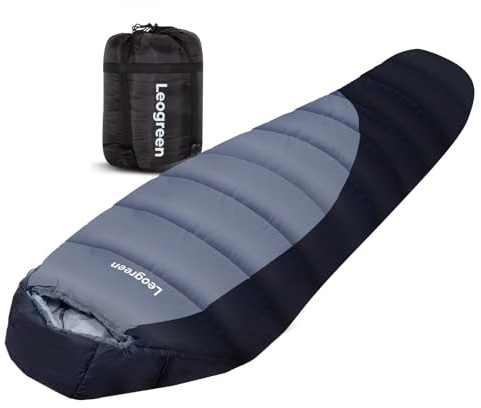 Leogreen Sovsäck för vuxna, dunsovsäck, -15 ℃~5 ℃ för 3–4 årstider, 300GSM, 1800 g, för camping, vandring och bergsklättring, 210 x 80 x 35 cm