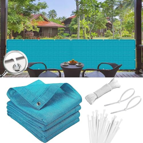Balkon Sichtschutz Ohne Bohren 65 x 350 cm mit Kabelbinder Kordel Windschutz Staubschutz Wetterfest Balkonverkleidung, Beständig Garten Windschutz Balkonverkleidung für Balkon, Blau