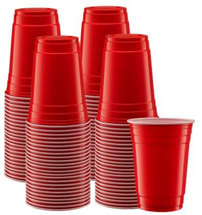 Tezraftaar® 100 x Red Disposable Plastic Cups 16oz Water Cooler Vending Cup for Christmas Party Catering Supply Weddings
