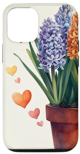 iPhone 13 Pro Hyacinth Plant In Pot Cottagecore Hearts Graphic Case