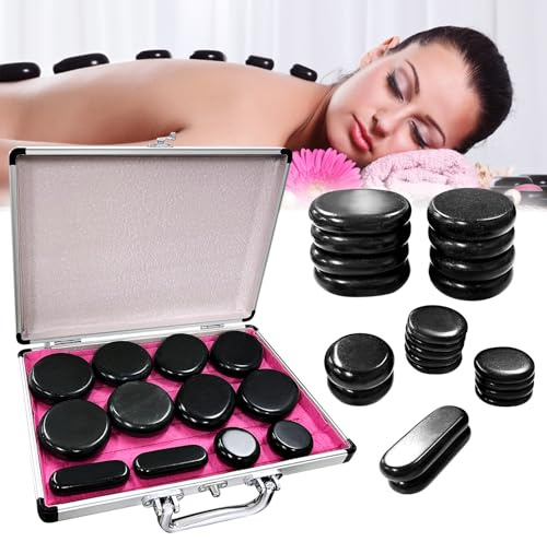 Hot stone massage set, kit per massaggio con pietre calde con riscaldatore, set di pietre calde elettriche portatili, pietre calde per massaggio in basalto, per massaggio, relax (21 pietre)