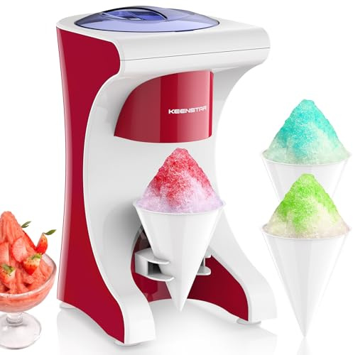 KEENSTAR Máquina de hielo afeitado de cono de nieve con 3 vasos de plástico reutilizables, máquina de granizado de mesa para cono de nieve casero, bolas de nieve, cócteles congelados y más, con
