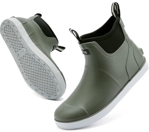 zaxunai Botas De Cubierta para Hombres con Forro Peludo, Botas De Pesca de Tobillo de Goma para Hombres, Botas De Invierno Cálidas Antideslizantes, Botas De Nieve Impermeables para Jardinería
