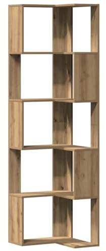 vidaXL Bibliothèque d'angle 5 Niveaux chêne Artisanal Bois ingénierie, étagère à Livres d'angle, vitrine d'angle, Armoire d'angle