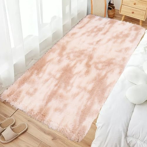 Soft Area Rug Schlafzimmer 100 x 60 cm Waschbar Langflor Wohnzimmerteppich Felloptik für Modernes Wohnzimmer Schlafzimmer Baby Schlafsaal, Beige