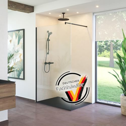 empasa Glas Duschwand Duschabtrennung Duschtrennwand für Walk-In Dusche | Nanobeschichtung, 8 mm ESG-Sicherheitsglas, Zubehör schwarz matt, Farbe:klarglas, Größe:120 x 200 cm