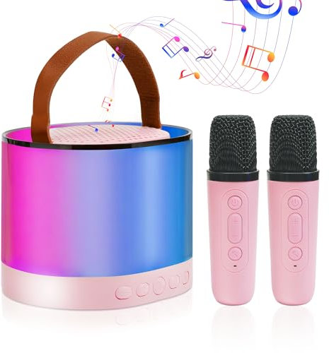 Karaoke Infantil,Karaoke 2 Microfonos, Karaoke Infantil y Microfono Inalambrico, Altavoz Bluetooth Portátil para Niñas y Niños, para Fiestas en Casa/Regalos/Juguetes