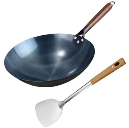 JISADER Padella Wok ferro Cucina a gas a induzione Pentole tradizionali Bollitura Pentole he Pentole da cucina senza rivestimento Padella, 40 Cm