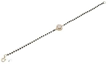 PH ARTISTIC Pulsera de plata de ley 925 con diseño tradicional indio, mangassutra, chapada en oro con piedra blanca, delicada cadena, hermoso diseño, Medium, Plata de ley, Circonita cúbica