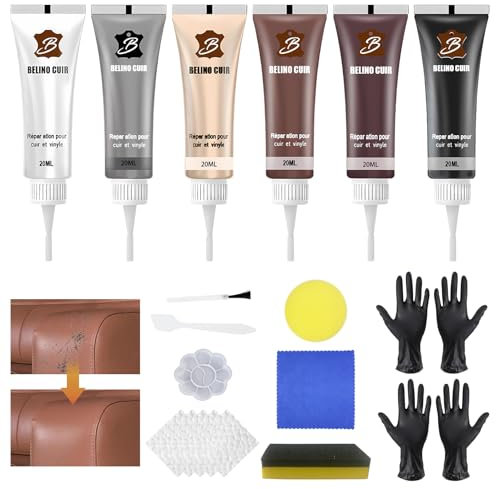 REBUCINA Leather Repair Kit 6 Colors,Leather Filler,Faux Leather Repair Kit,Leather Repair Cream,Leather Colour Restorer,for Leather Scratch,Car Seat,Sofa