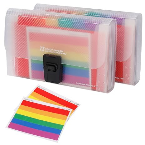 Mini Chemises à Documents Format, 2 Pièces A6 Trieur Document à 13 Compartiments Extensible, Organisateur de Poche Fichiers Accordéon avec Multicolore étiquettes