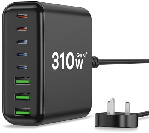 400W 8 Ports USB C Fast Charger Block, Upgraded GaN IV 8-Port Charging Station Hub, 400W USB C Charging Station Hub Compatible with MacBook Pro/Air, iPad Pro/Air, iPhone, Android etc