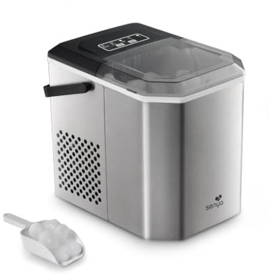 SENYA - Máquina para cubitos de hielo, 2 tamaños de hielo, hasta 12 kg en 24 horas, depósito de 1,3 L, pantalla LED, detección infrarroja, acero inoxidable