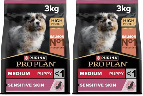 Pro Plan Medium Puppy Sensitive Skin, Welpenfutter trocken, reich an Lachs, 2er Pack (1 x 3 kg)
