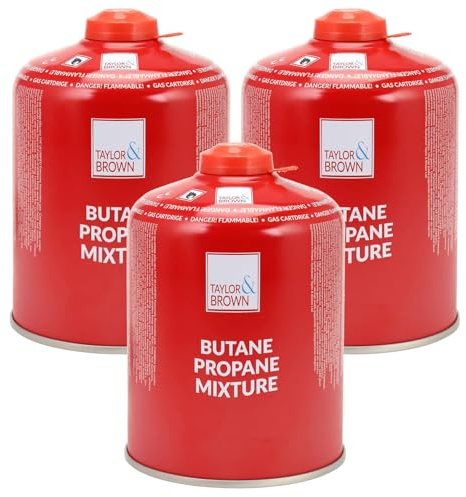 Taylor & Brown 450g Propane Butane Gas Cartridge, EN417 Resealable Valve, Performance Screw-On Camping Stove Fuel for Portable Gas Stoves, BBQ, Blowtorch & Outdoor Cooking (3)