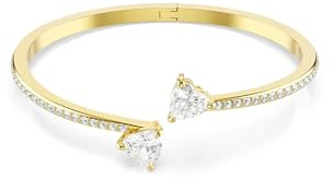 Swarovski Mesmera Armreif, Vergoldeter Damenarmreif mit Zwei Weißen Zirkonia-Herzen und Wonderclick-Verschluss, Armbandlänge: 15.1 cm, Armbandbreite: 1.8 cm