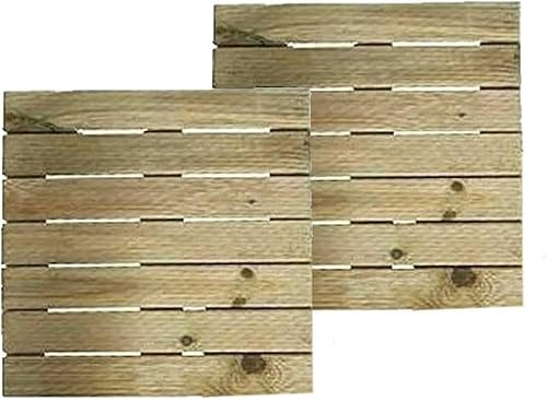 FAHAAM 2 Pack Wooden Garden Decking Tiles, Outdoor Pathway Tiles, Interlocking Patio & Garden Flooring Deck Hardwood, Patio Balcony Roof Terrace tiles or Outdoor & Indoor, Balcony. (45 x 45cm)