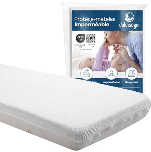 DOLCI SOGNI Matelas 60x120 Enfant avec 2 Protège-Matelas Imperméables, Matelas Bebe 60x120 cm, Épaisseur 14 cm, Matelas Lit Parapluie, Housse Aloe Vera Déhoussable et Lavable, Oeko-TEX® et CertiPUR™