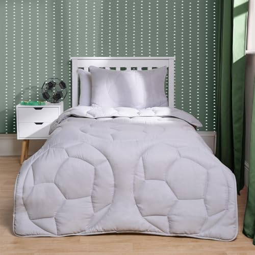 OHS Coverless Double Duvet 7.5 Tog, Soft Warm Microfibre Fabric Football Quilted Design Lightweight Duvet for Summer Comfort Washable Double Duvets & 2 Pillowcases, Grey