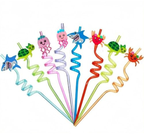 8 pezzi cannucce Sea World ricce, a spirale cannucce di plastica riutilizzabili pieghevoli adatte per bambini regali per feste di compleanno per adulti decorazioni per riunioni di famiglia