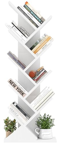 iSunirm Bücherregal Baumform, Standregal Eckregal mit 9 Ebenen, Organizer-Regale, bodenstehendes Bücherregal für Büro, Zuhause, Schule, Regaldisplay für CDs/Zeitschriften/Bücher, Weiß