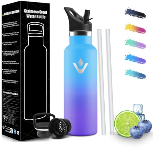 Honeyholly Botella Agua Niños 500ML, Sin BPA, Cantimplora Infantil, Acero Inoxidable 18/8, Botella Acero Inoxidable, A Prueba De Fugas Reutilizable, Termo Para Camping, Gimnasio, Escuela, Deportes