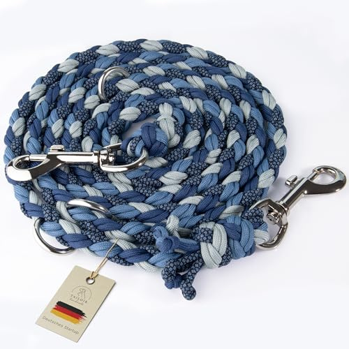 Tailoir Hundeleine 2m geflochten - Tauleine Hund, Mittelgroße - Große Hunde | Paracord Tau Leine verstellbar, Dog Leash Führleine, Bissfeste Freihandleine zum Umhängen, Trainingsleine, Blau