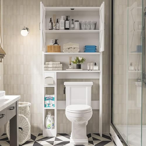 Nordivale Badezimmerschrank, Waschmaschinenschrank, Waschmaschine Trockner Schrank mit 2 Türen und Verstellbaren Regalen, Toilettenregal, Toilettenschrank, Weiß