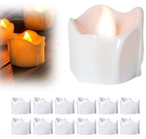 Led Teelichter,12PCS Elektrische Led Kerzen,Flackender Led Teelichter mit Timer für Halloween,Weihnachten,Herbst und Winter--6 Stunden an und 18 Stunden aus in 24 Stunden Zyklus (Warmweiß, Timer)